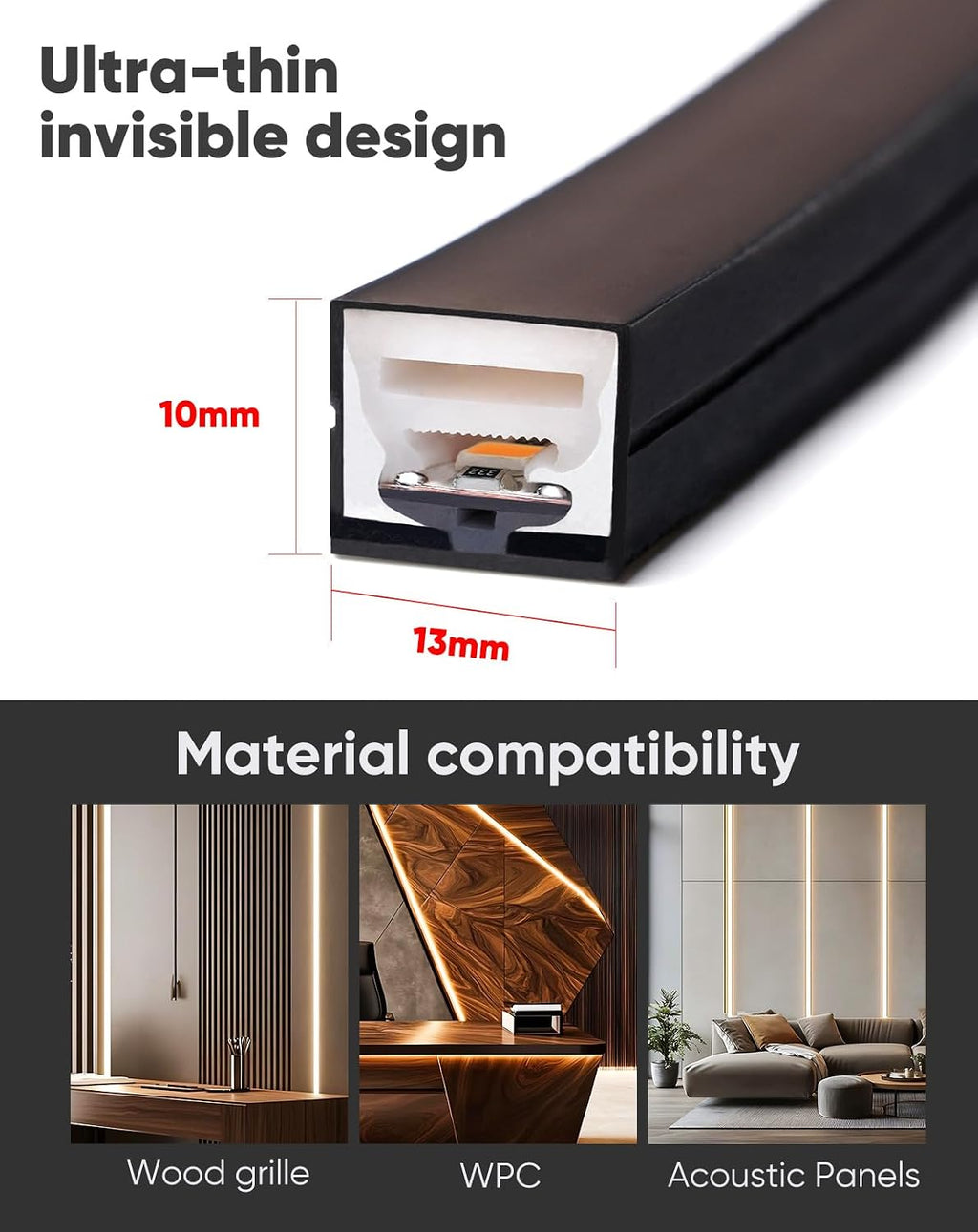 LED Recessed Light Kit, Flexible & Cuttable 3000K Warm White Retrofit Kit LED Light,Dimmable Self-Adhesive Strip Lights for Wood Slat Walls, Accent & Acoustic Panels (7.87ft),24V,UL Listed