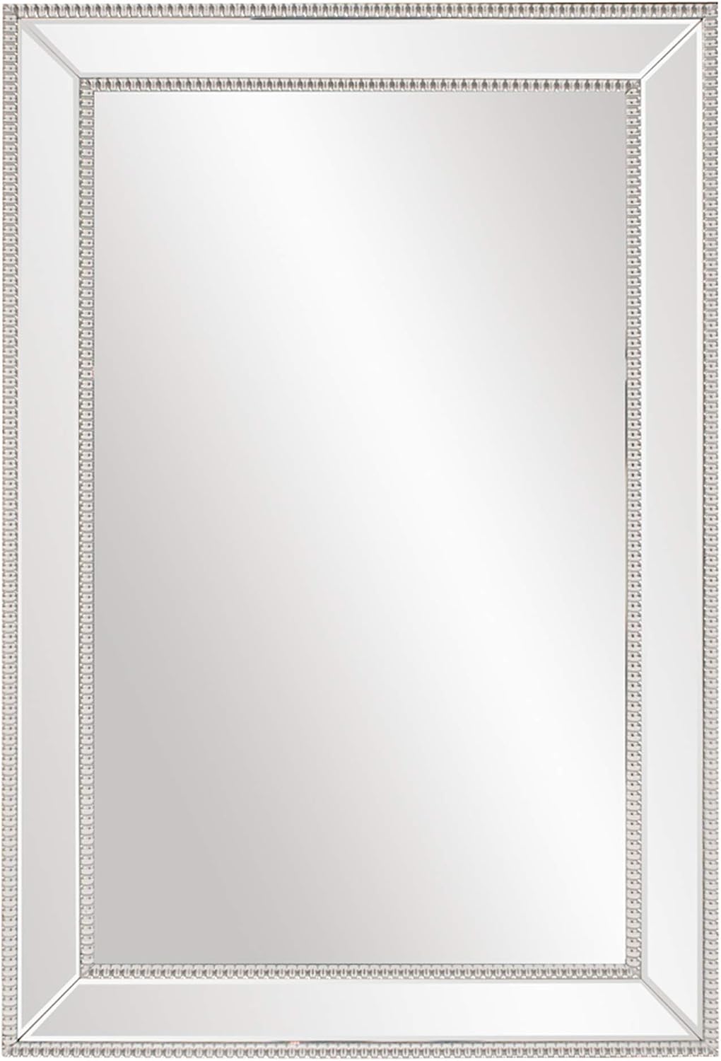 Howard Elliott Collection Gemma Hanging Large Rectangular Wall Mirror, Modern Glass Frame Mirror with Silver Beaded Trim, Accent Vanity Mirror for Living Room, Entryway and Bathroom, 48 x 32 Inch