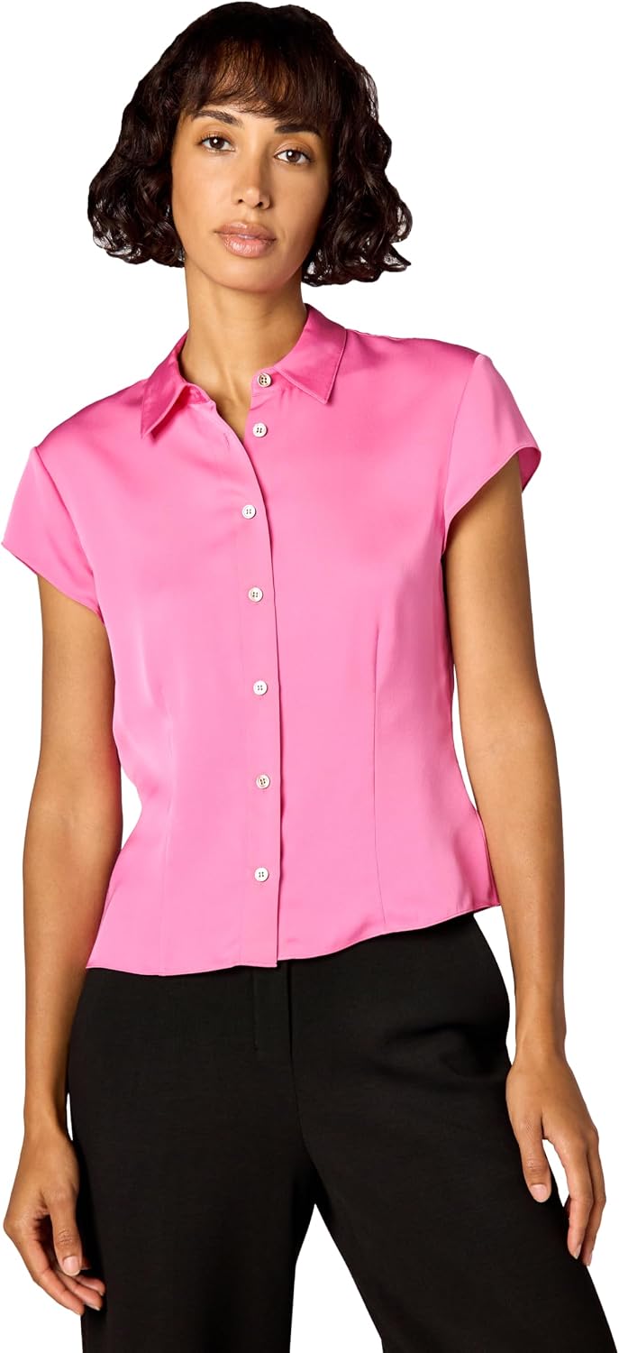 Theory Women's Cap SLV Blouse, Bright Pink, S