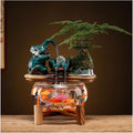 Ceramic Lucky Elephant Indoor Waterfall Fountain Aquarium Indoor Feng Shui Zen Decor Tabletop Water Fountain Glass Fish Tank for Home(Blue)