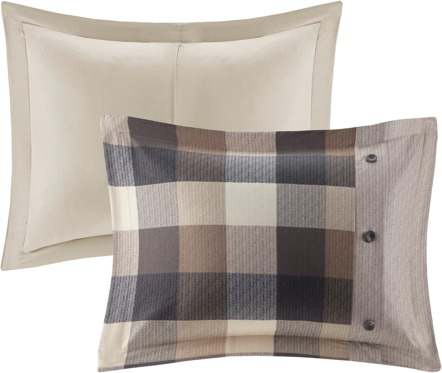 Madison Park Ridge Comforter Set-Cabin Lodge Plaid Herringbone Design All Season Down Alternative Cozy Bedding with Matching Bedskirt, Shams, Decorative Pillow, King(104'x92'), Neutral 7 Piece