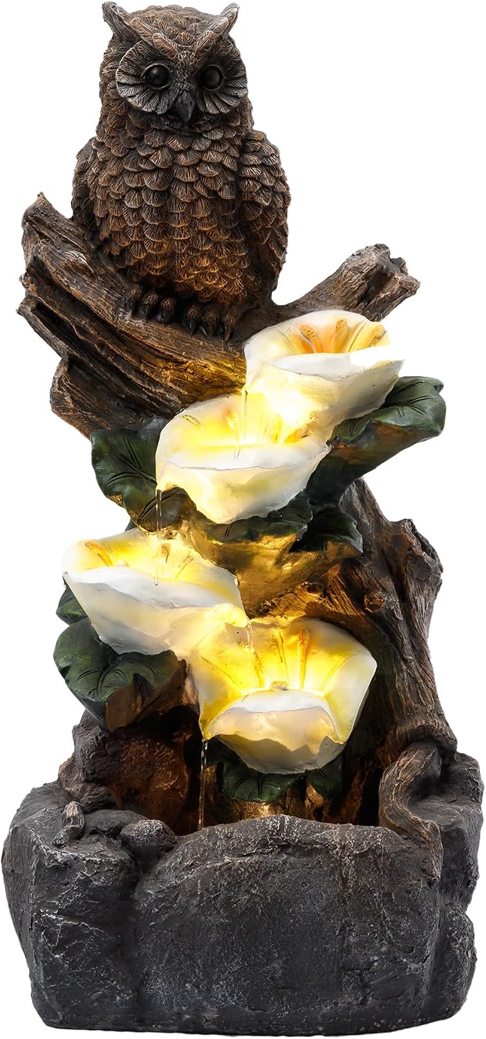 28.3' Tall Outdoor Water Fountain, 5 Tier Cascading Bowls and Stacked Water Fountain with LED Lights, for Yard Décor, Backyard, Patio and Deck (28.3'')