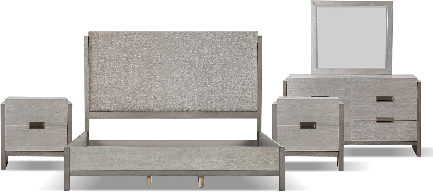 Furniture of America Burnett Solid Wood 5-Piece Bedroom Set, Queen-Size Bed with Padded Headboard, Felt-Lined Top Drawer, Stability and Durability Frame, Box Spring Required, Gray