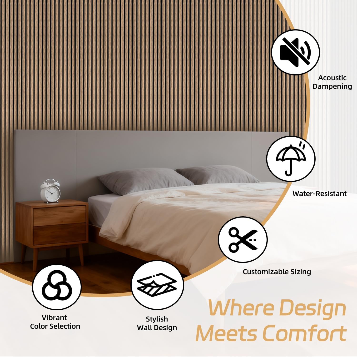 RITOLLO 4 Pack Wood Panels for Wall, 90.55'×12.6' Wood Slat Acoustic Panels for Wall, Soundproof Panels, 3D Fluted Panels for Interior Wall Decor (Natural Walnut)