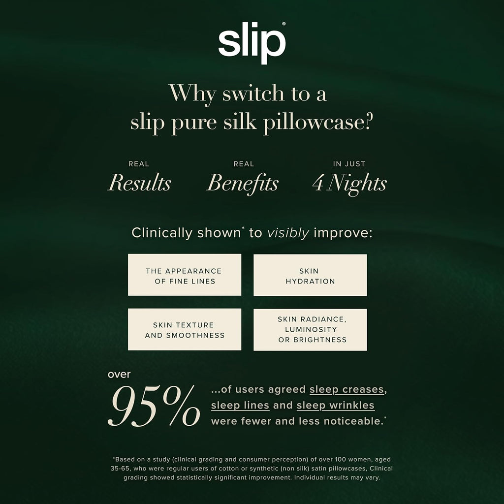 slip Game Day Set – Queen Silk Pillowcase with Contrast Piping, Forest Large Scrunchie & White Skinny Scrunchie – Pure Mulberry Silk Hair & Sleep Essentials