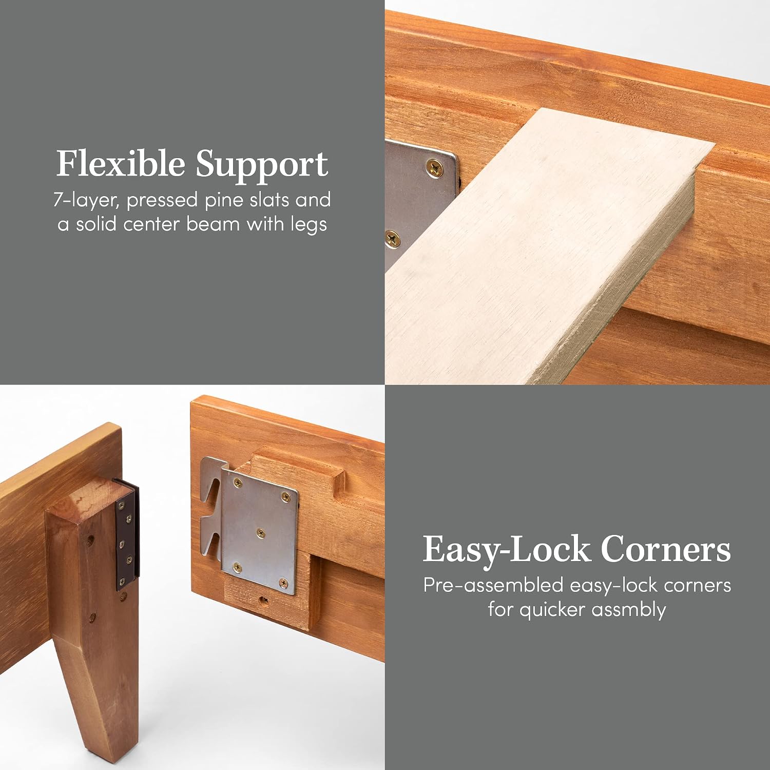 CARDINAL & CREST Wood Bed Frame - Made with 100% New Zealand Pine - Solid Mattress Platform Foundation Pressed Pine Slats - Easy Assembly - King - Almond
