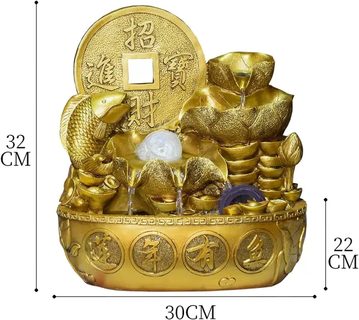 Indoor Water Fountain Tabletop Fountains Gold Color Tabletop Fountain with Water Pump, Fountain Fengshui Indoor Decoration Lucky Fortune Tabletop Decorative Waterfall for Office and Home Decor Meditat