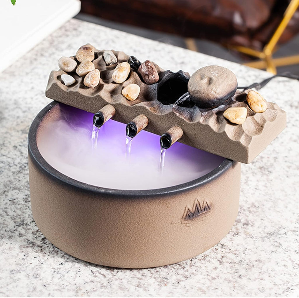 WAOCEO Tabletop Fountain Tabletop Fountain Waterfall Fountain Office Ceramic Tabletop Fountains for Home Office Decor Includes Water Mist Machine and Pump Water Fountain