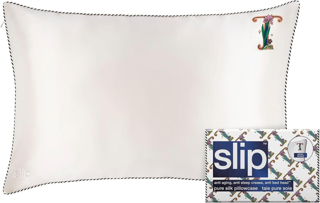 slip The Original Queen Pure Silk Pillow Case - 100% Pure 22 Momme Mulberry Silk - Queen Standard Size - Anti-Aging, Anti-BedHead, Anti-Sleep Crease, Initial Collection: Letter T (20' x 30')