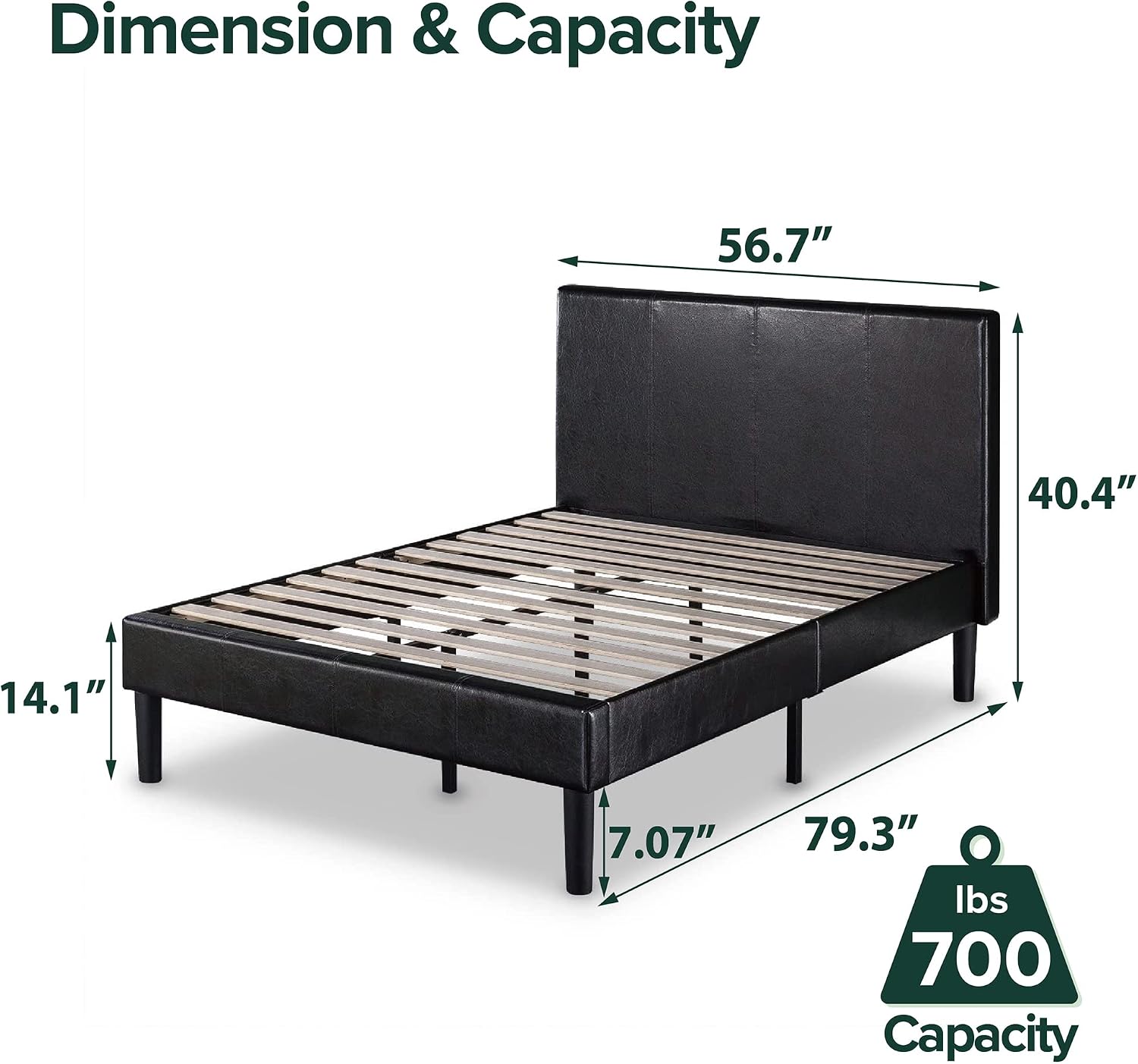 Zinus Gerard Faux Leather Upholstered Platform Bed Frame, Mattress Foundation, Wood Slat Support, No Box Spring Needed, Easy Assembly, Full