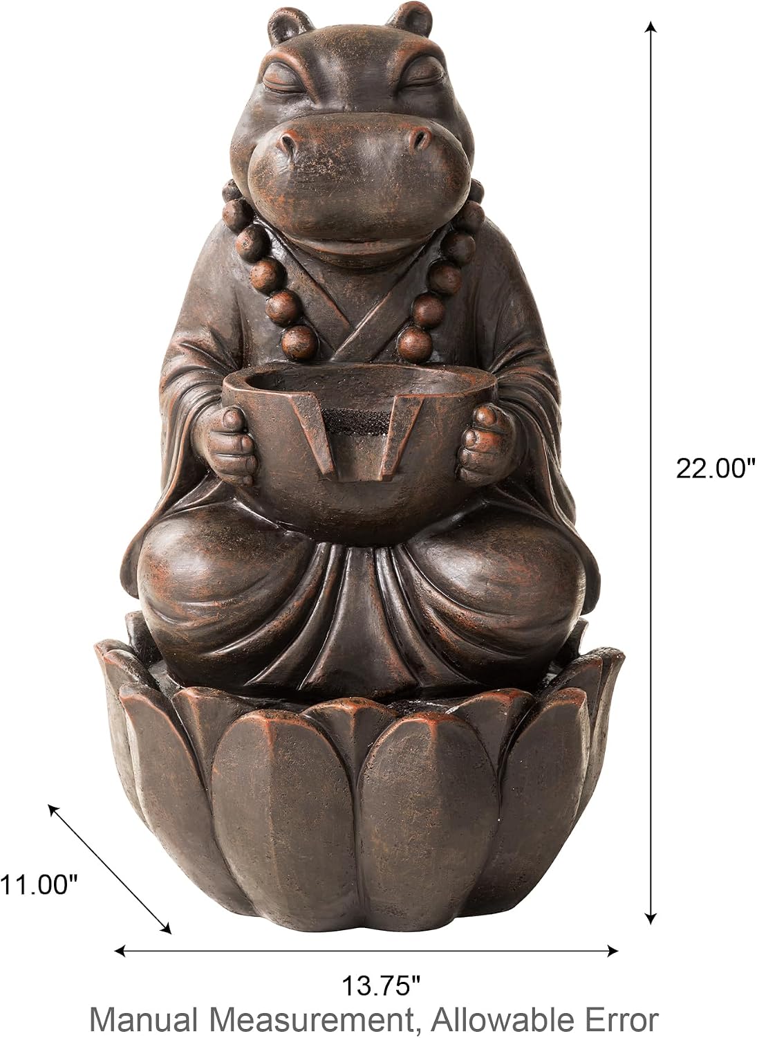 Glitzhome Water Fountain Outdoor, Outdoor Fountain with Lights, Zen-Style Water Fountain with Pump, 22' H 2-Tiered Bronze Hippo Polyresin Water Feature for Home Patio Garden Backyard Decor