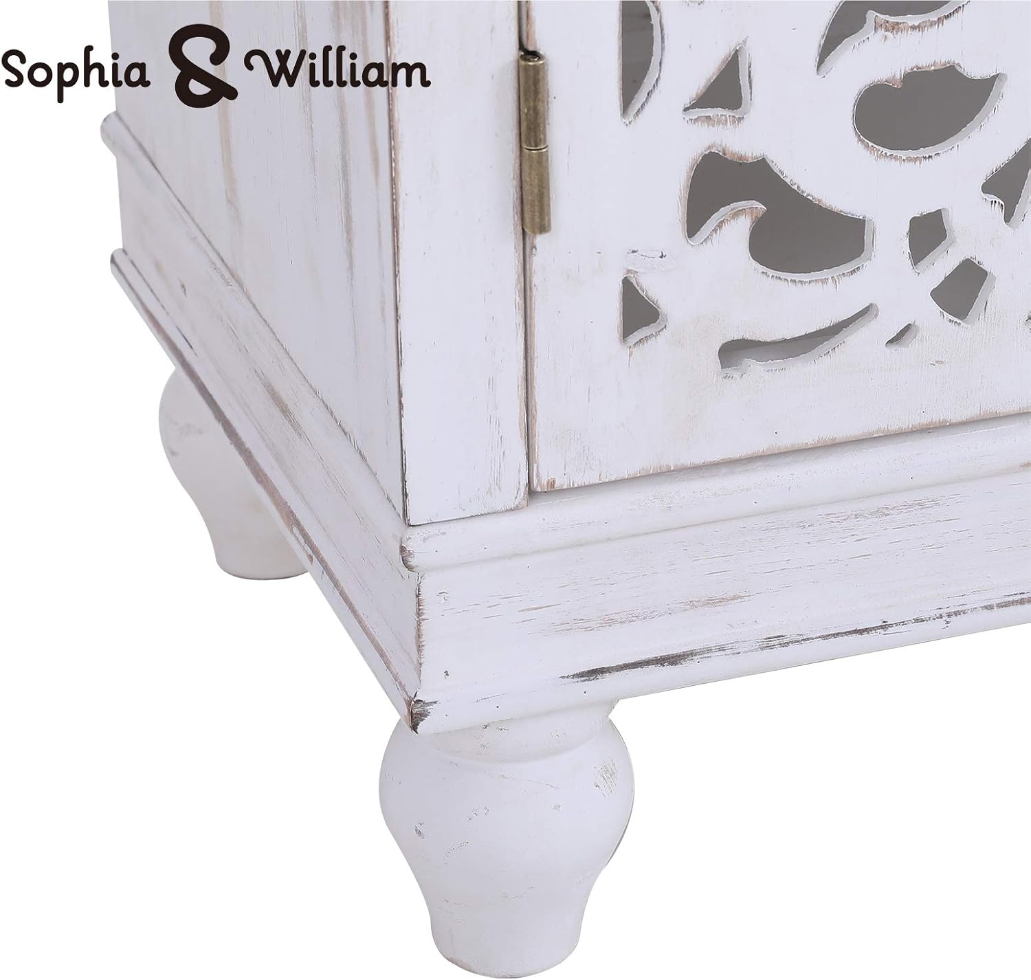 Sophia & William Accent Cabinet with 2 Doors, Distressed Storage Cabinet with Wood Frame and Hollow-Carved Door for Entryway Living Room, White