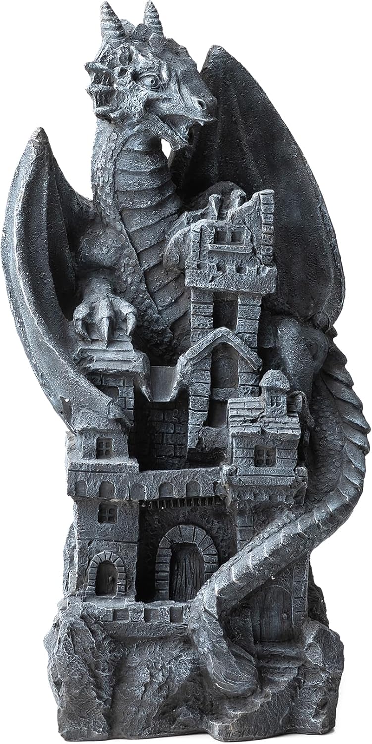 Glitzhome 4-Tiered Cascading Outdoor Water Fountain for Garden Patio Yard Mystical Gothic Dragon Water Fountains Outdoor with LED Lights & Pump, Large Floor Stand Fountain Dragon Waterfalls 36.5' H