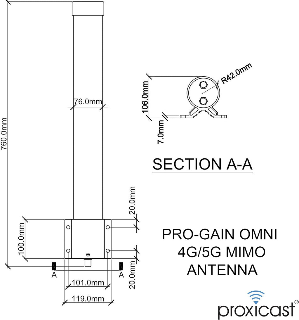 Proxicast Pro-Gain 4G / 5G MIMO Antenna - Wide-Band Omni-Directional for Cellular Modems & Routers on Verizon, ATT, T-Mobile, Telus, Bell Canada, Rogers, Movistar, Telcel, Claro (ANT-127-05M Carbon)