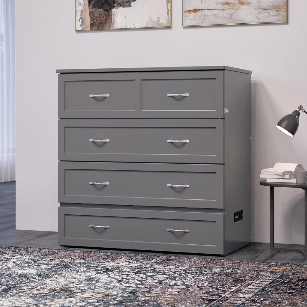 AFI, Northfield Murphy Bed Chest Twin XL with 6' Mattress, Storage Drawer & Built-in USB Charger, Grey