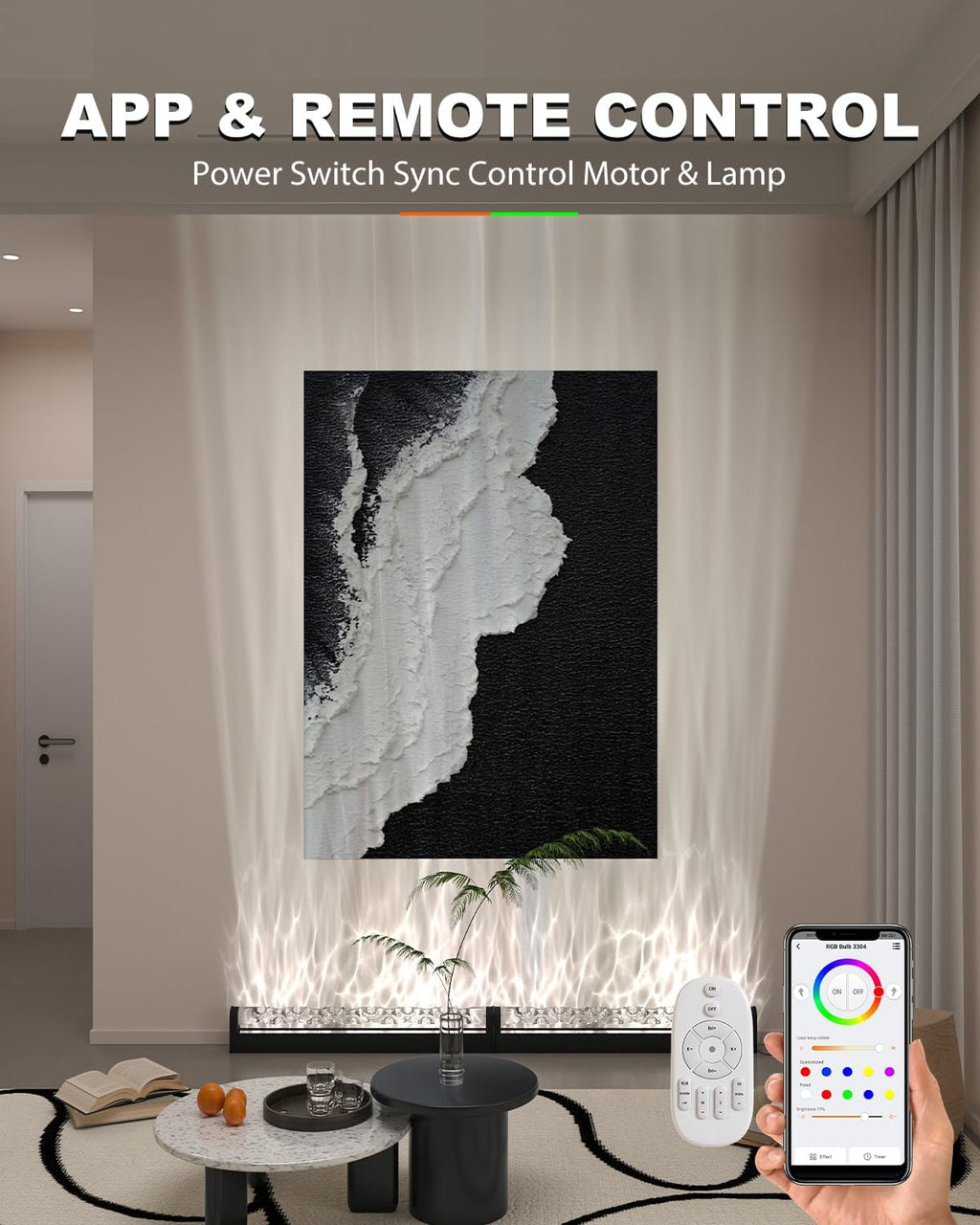 TACAHE RGBW Dynamic Wave Wall Light - Flowing Water, Aurora Visual - Color Changing Wall Washer Lamp with Remote & APP - Ambient Light for Living Room, Gaming Set - 39.3' - 12W - 1 Pack