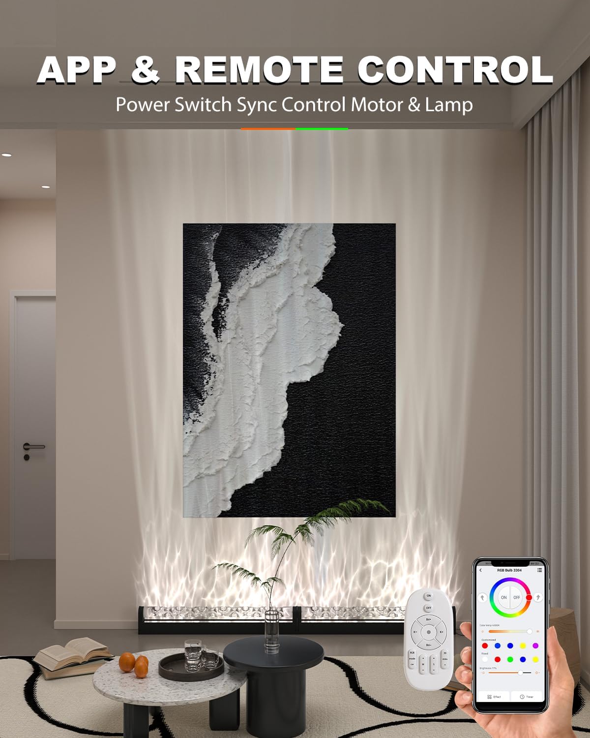 TACAHE RGBW Dynamic Wave Wall Light - Flowing Water, Aurora Visual - Color Changing Wall Washer Lamp with Remote & APP - Ambient Light for Living Room, Gaming Set - 39.3' - 12W - 1 Pack