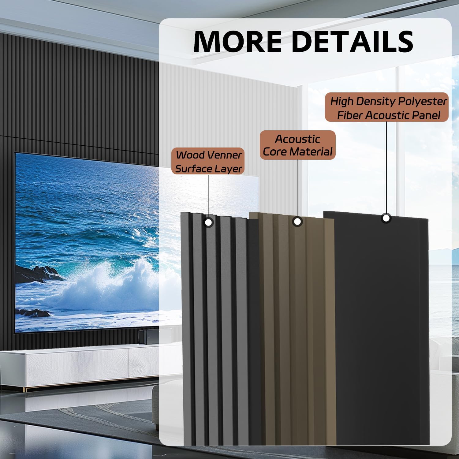 RITOLLO 4 Pack Wood Panels for Wall - 47.2'×23.6' Wood Slat Acoustic Panels for Wall, Soundproof Panels, 3D Fluted Panels for Interior Wall Decor (Matte Black)