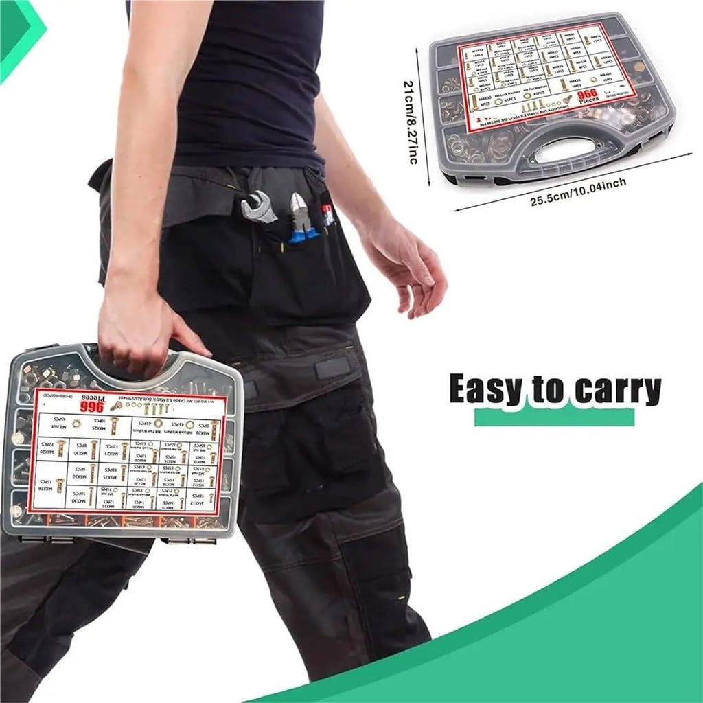 Set Screw Assortment Kit 966Pcs Grade 8. Metric Hex Head Bolt Kits for Homeowners,DIYers,Mechanics,Industrial Workers