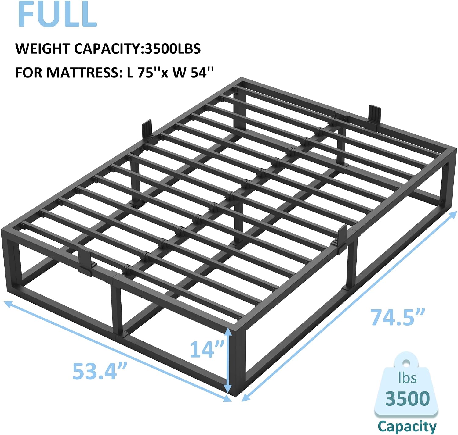 Bilily 14 Inch Full Bed Frame with Sturdy Steel Slat Support,Heavy Duty Metal Platform Full Size Mattress Foundation,No Box Spring Needed,Easy Assembly,Noise Free,Black