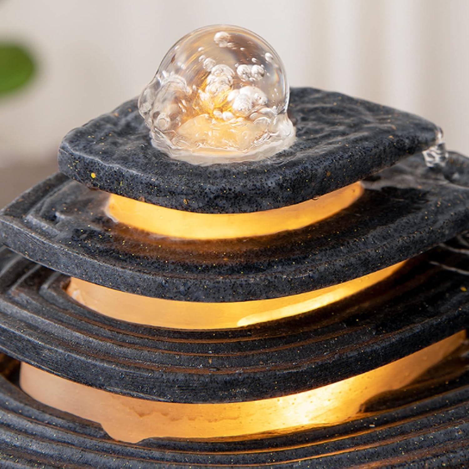 Indoor Fountain Black Indoor Tabletop Water Fountain with LED Lights Rolling Ball Relaxation Tabletop Fountain Waterfall Home Decor Table Centerpiece, Small Desktop Size Tabletop cor
