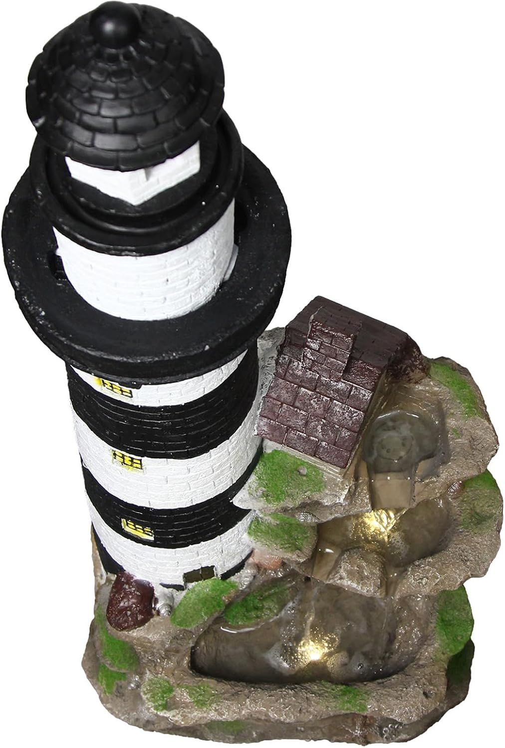 YZM 38.58' H Lighthouse Floor Waterfall Fountain with LED Lights 3-Tiered Rock Water Fountain Outdoor Garden for Patio Backyard Home Decor