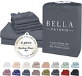 Bella Coterie 6 Piece Luxury Bamboo Viscose King Size Sheet Set | 100% Organically Grown | Cooling for Hot Sleepers | 18' Deep Pocket | Soft & Hypoallergenic | 4 Pillowcases [Charcoal Grey]
