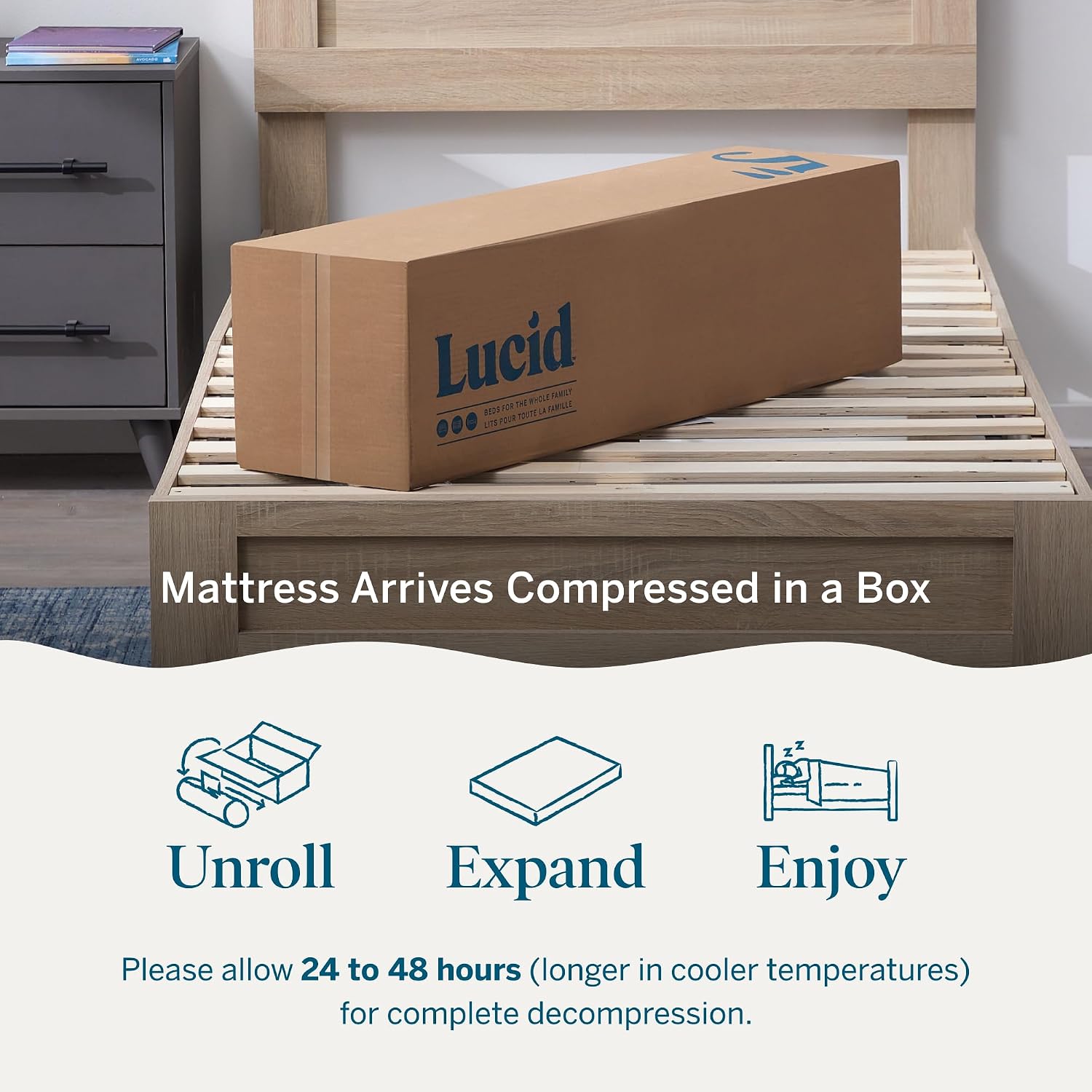 Lucid 5 Inch Memory Foam Mattress – Low Profile - Firm Feel - Infused with Bamboo Charcoal and Gel - Bed in a Box - Temperature Regulating - Breathable - Queen Size