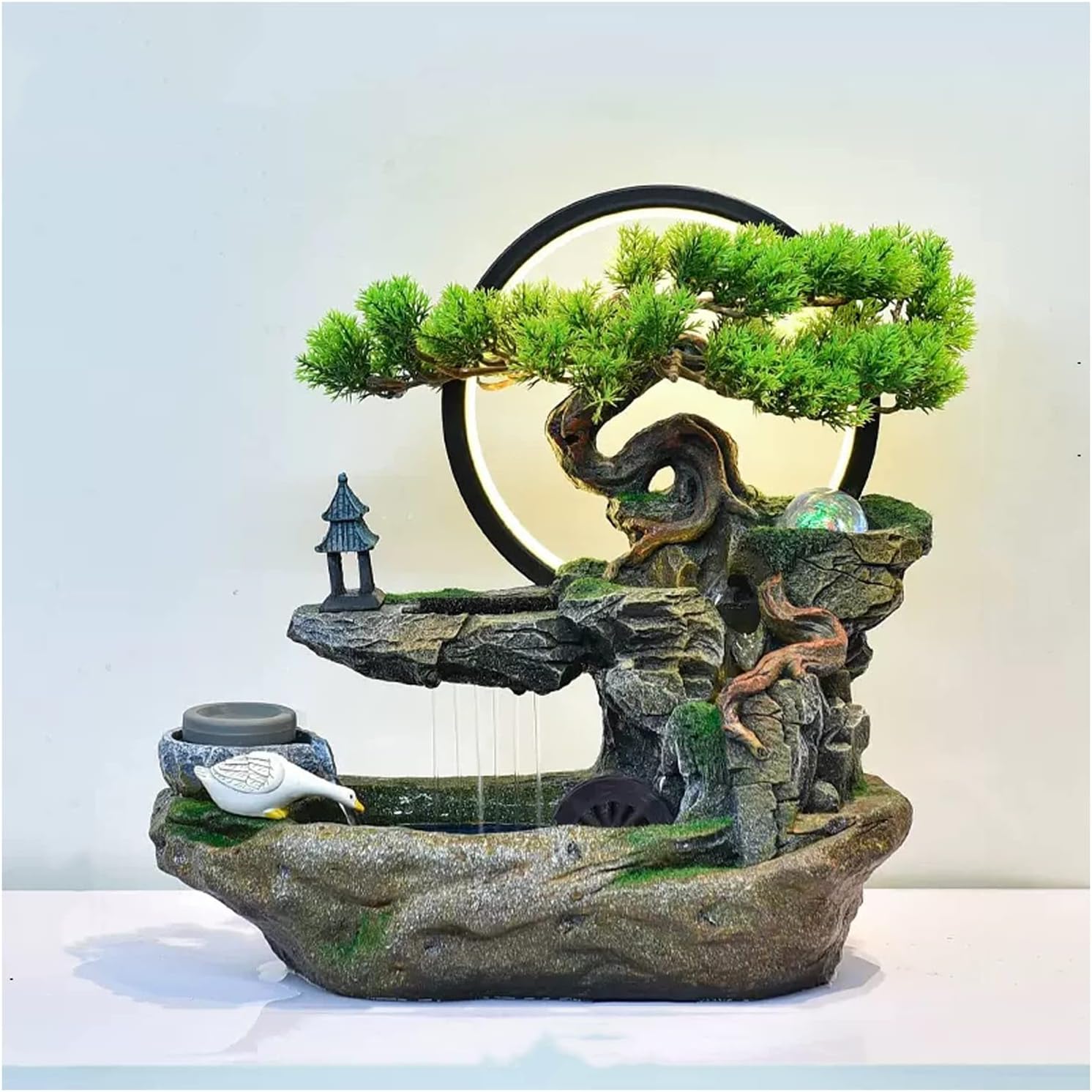 Tabletop Water Fountain Tabletop Water Fountain Indoor Waterfalls Fountains Decorative Tabletop Fountain with LED Light Artificial Bonsai Tree Design Best Home Gifts for Parents or Friends Indoor Foun