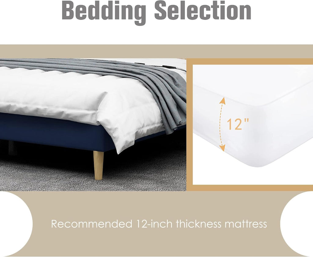 AGARTT Upholstered Platform Bed Frame Queen Size with Headboard and Footboard/Wooden Slats Support/No Box Spring Needed/Easy Assembly,Blue Velvet