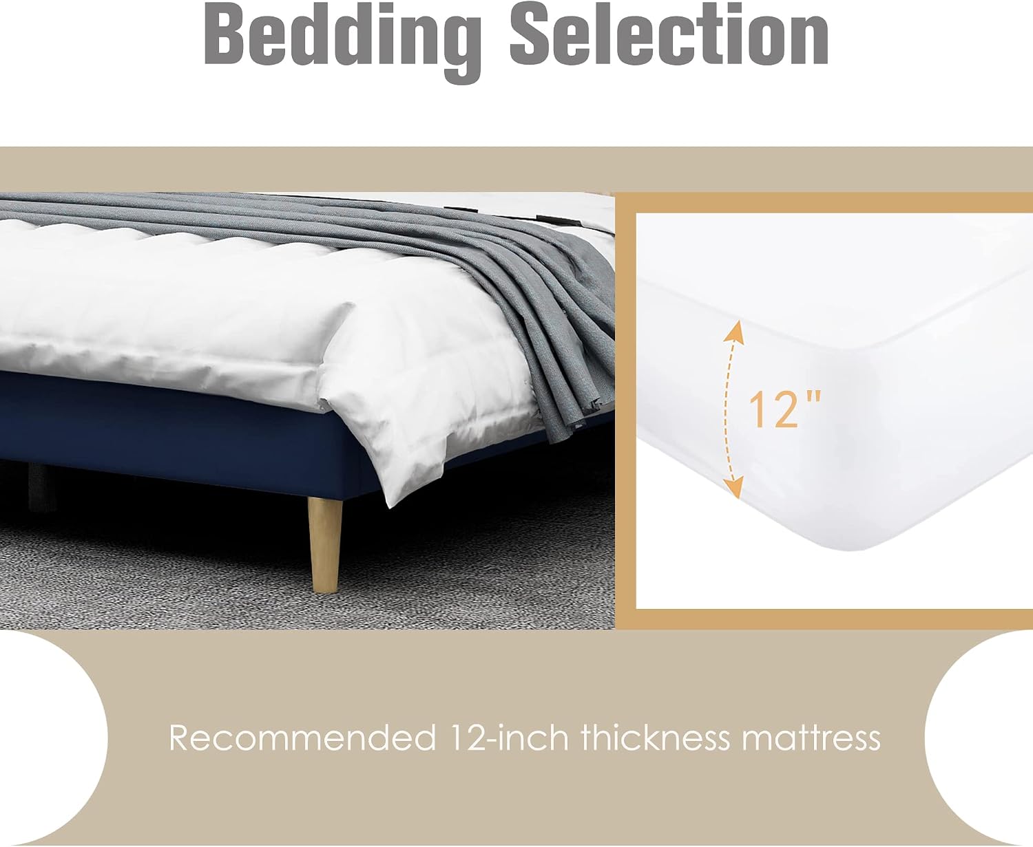 AGARTT Upholstered Platform Bed Frame Queen Size with Headboard and Footboard/Wooden Slats Support/No Box Spring Needed/Easy Assembly,Blue Velvet
