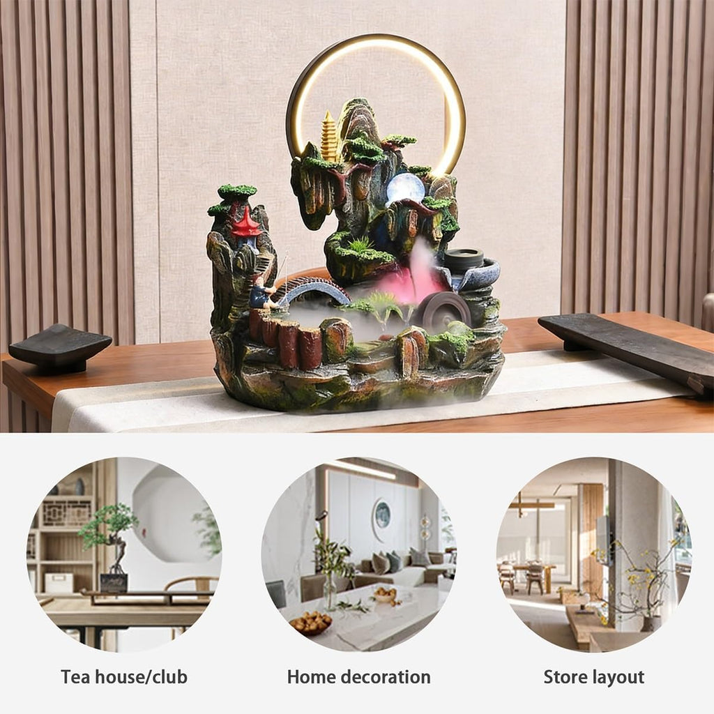 Table Fountain, Tabletop Water Fountain Indoor Décor, Cascading Waterfall with LED Lights, Quiet Pump Desktop, for Home and Office Indoor Spaces Decors