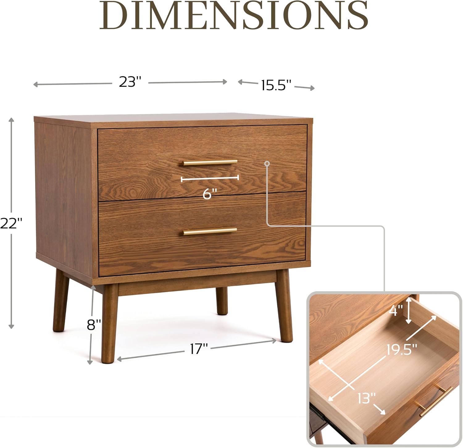 Furniture of America Wyatt Modern Solid Wood Bedroom Collection with Queen Bed Frame, Nightstands, Dresser with Mirror, Chest, No Box Spring Needed, Walnut, Boucle Platform, 6-Piece Set
