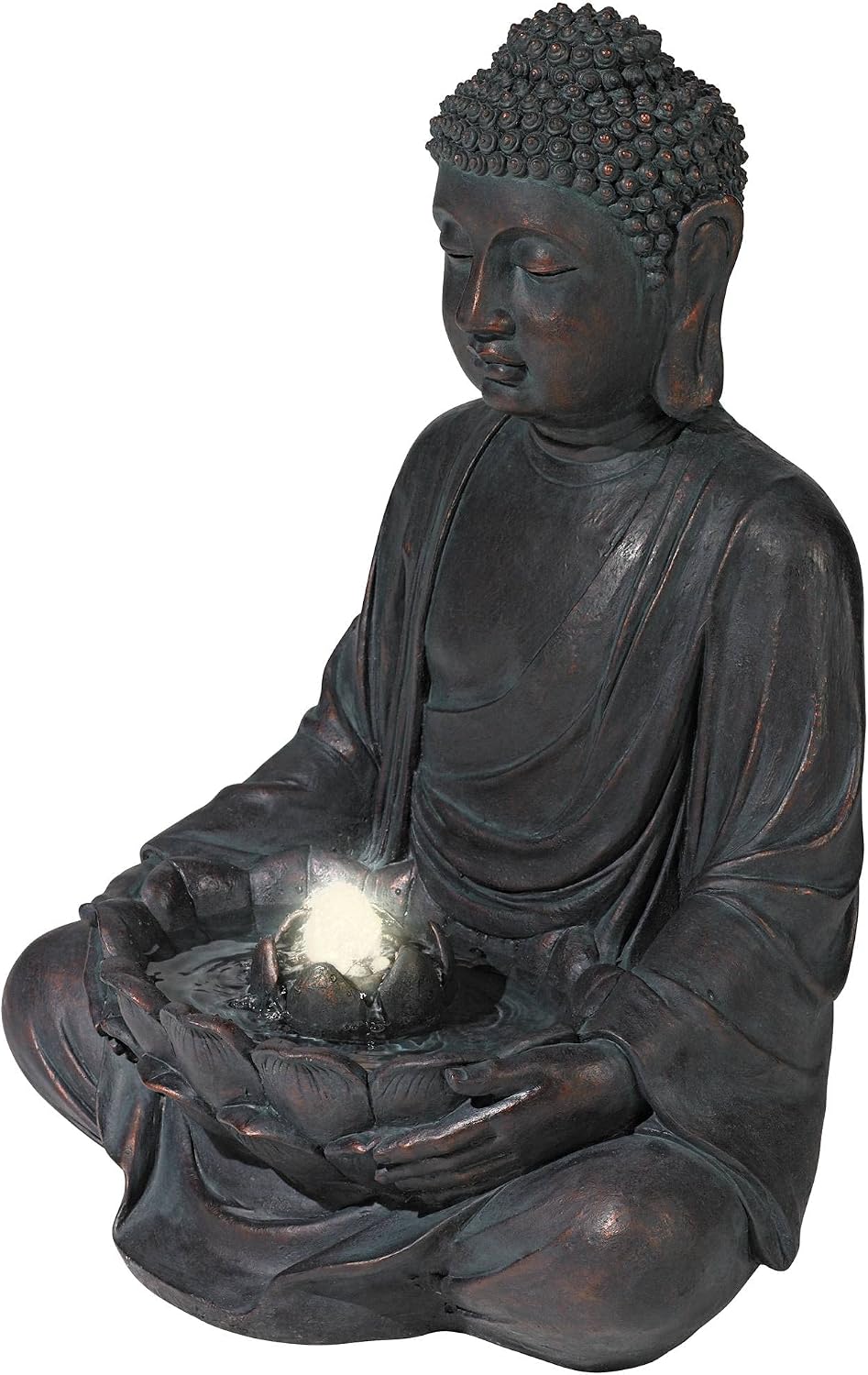 Meditating Buddha 24' High Large Zen Asian Indoor Outdoor Decor Resin Floor Fountain with Light LED Standing Bubbler Water Feature for Outside Garden Patio Yard Backyard Porch Deck - John Timberland
