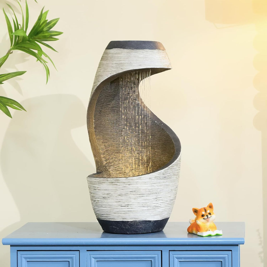 20' Modern Spiral Tabletop Water Fountain - Desk Waterfall Zen Home Decor for Room Side Table, Entryway, Kitchen Island, Home Office Desk, Indoor Tabletop Fountain, Housewarming Gift