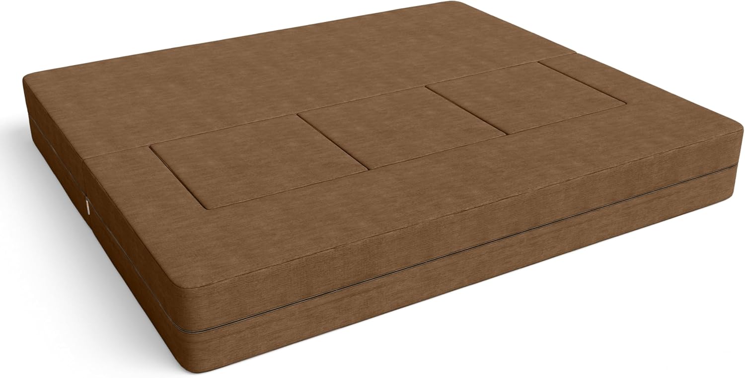 Jaxx Zipline Convertible Sleeper Sofa & Three Ottomans/California King-Size Bed, Textured Microvelvet - Toffee