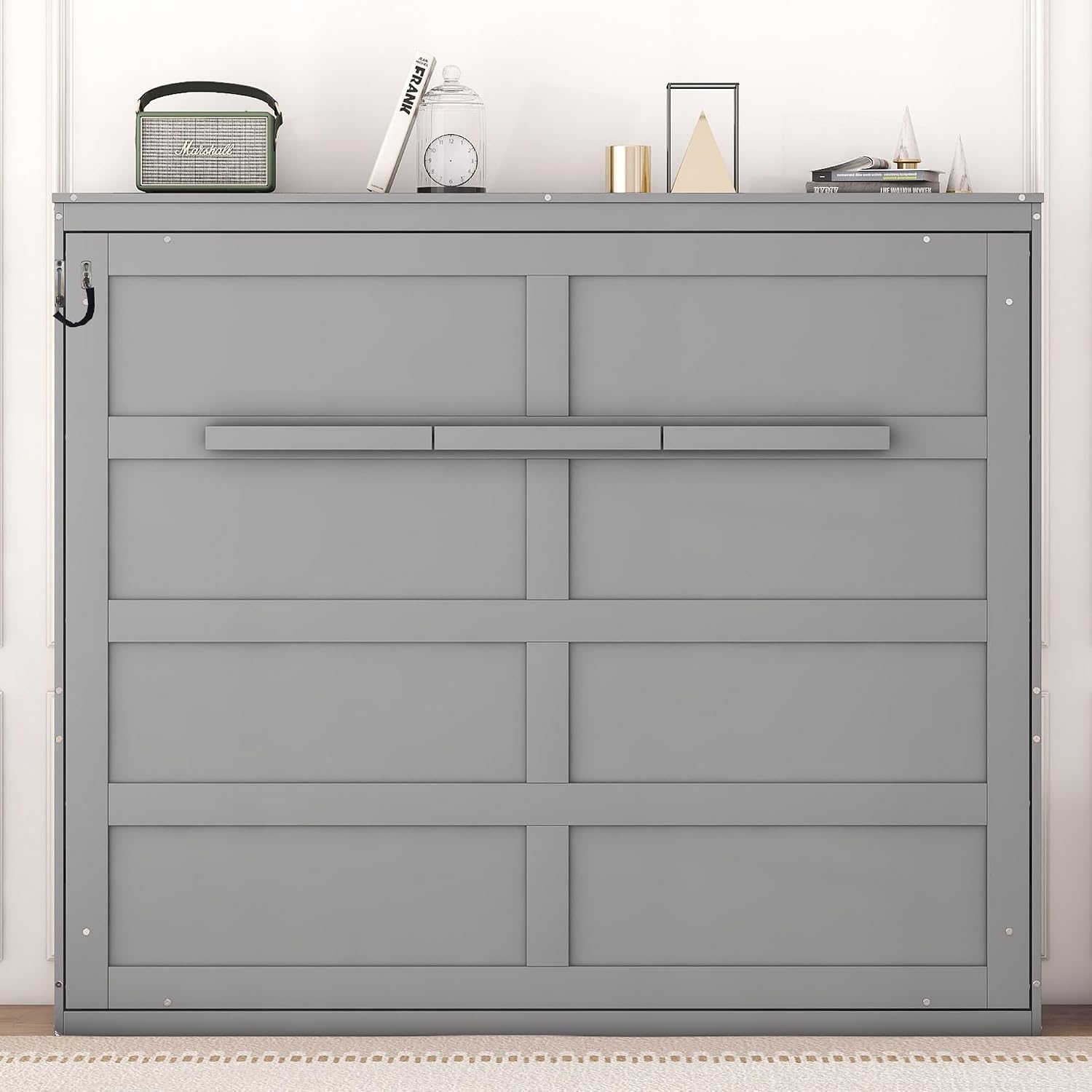 Merax Modern Farmhouse Solid Wood Murphy Cabinet Bed, Queen Foldable Wall Bed Frame, No Box Spring Needed/Space Saving, Gray