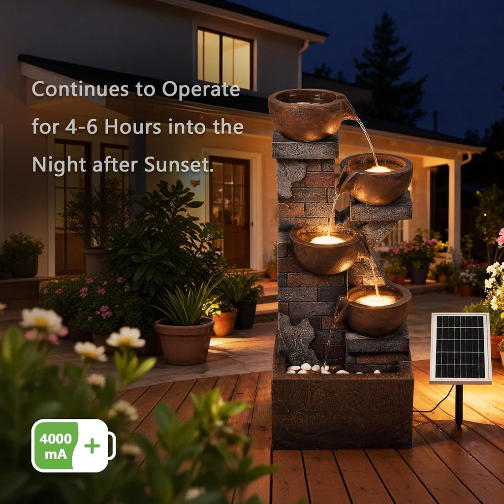 5 Tiers Solar Outdoor Water Fountain - 33.5' H Shape K Indoor Waterfall Fountain with LED Lights for Patio, Balconies, Lawns, Deck, Porch Backyard and Home Art Decor