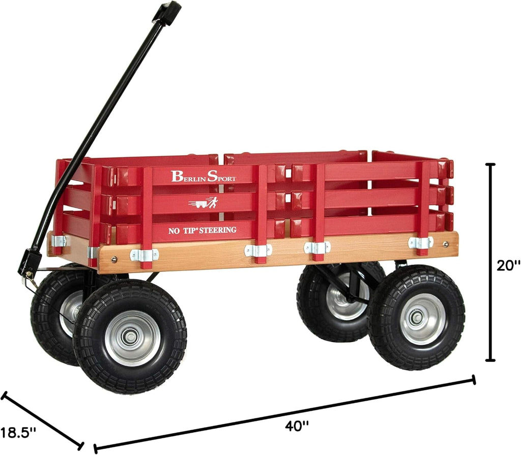 Berlin Flyer Sport Wagon - Model F410 - Perfect Wagon for Around the Neighborhood, Campground, or Beach - Amish Made in Ohio, USA - 10' No-Flat Tires (Red)