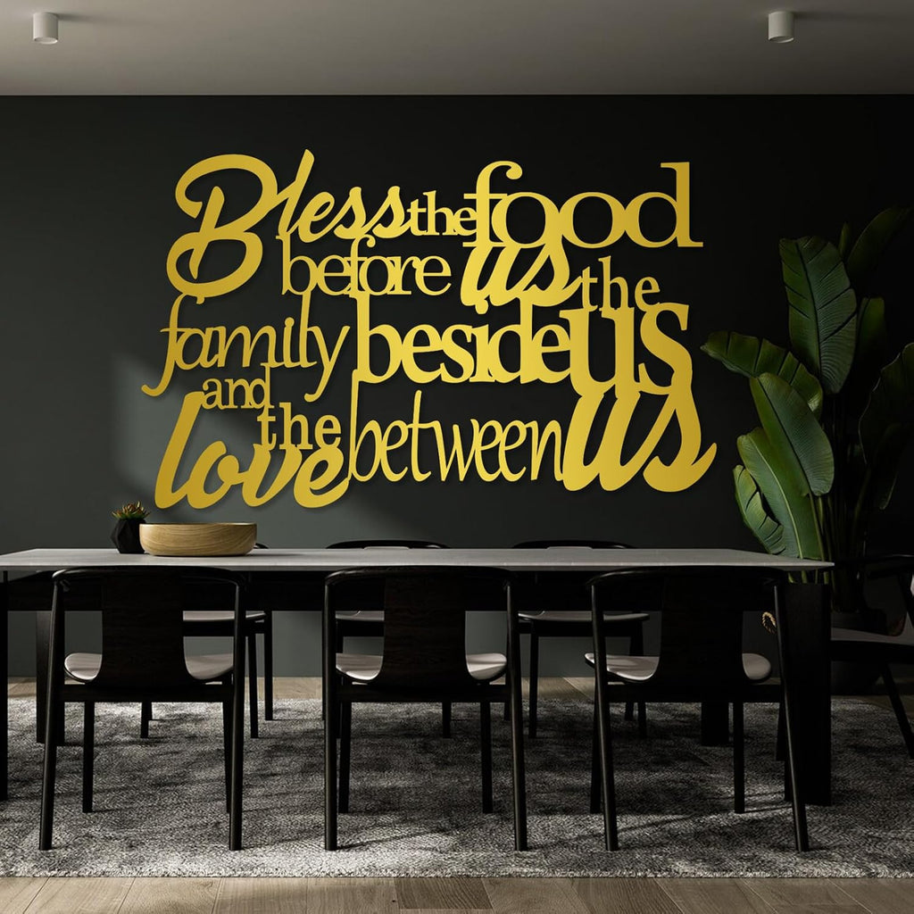 OSTCAL Bless The Food before Us Metal Wall Plaque, Prayer Wall Art, Dining Room Wall Decor (Black, 35x22in|90x56cm)