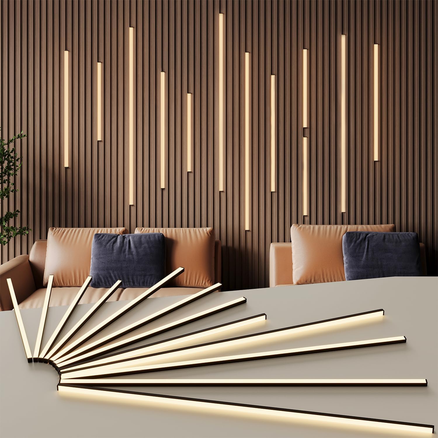 LED Recessed Lighting Kit Self-Adhesive LED Strip Lights for Interior Wood Slat Wall. Dimmable 3000K Wall Panel Lamps with Touch Control for Stairs & Home Decor(Black)