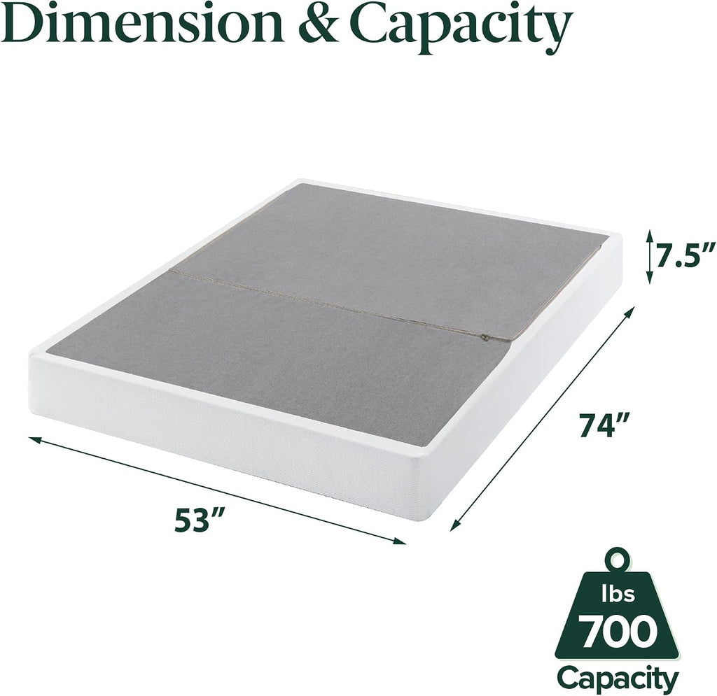 ZINUS 7.5 Inch Box Spring with Cover, No Assembly Mattress Foundation, Sturdy Metal Structure, Full, White