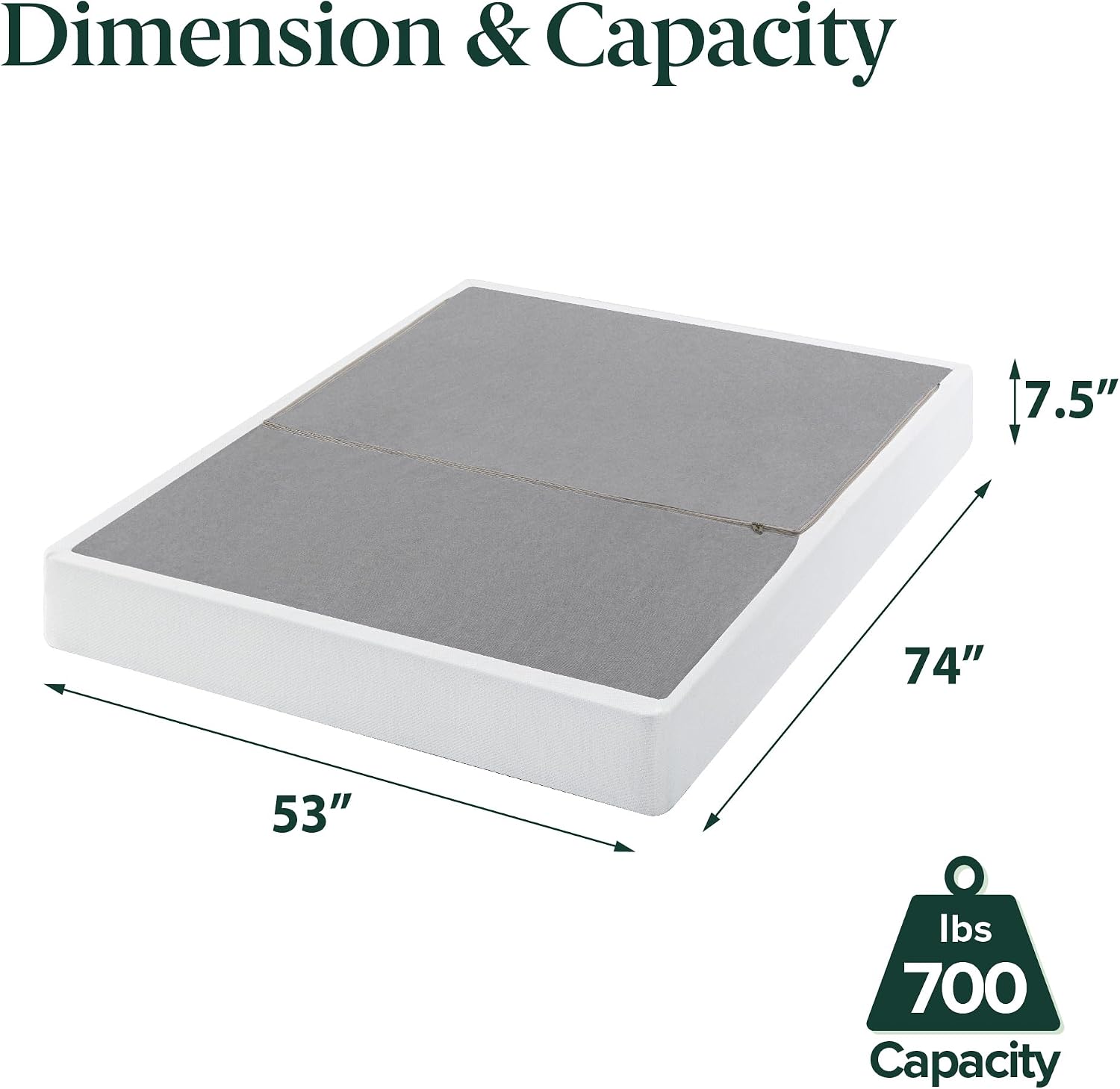 ZINUS 7.5 Inch Box Spring with Cover, No Assembly Mattress Foundation, Sturdy Metal Structure, Full, White