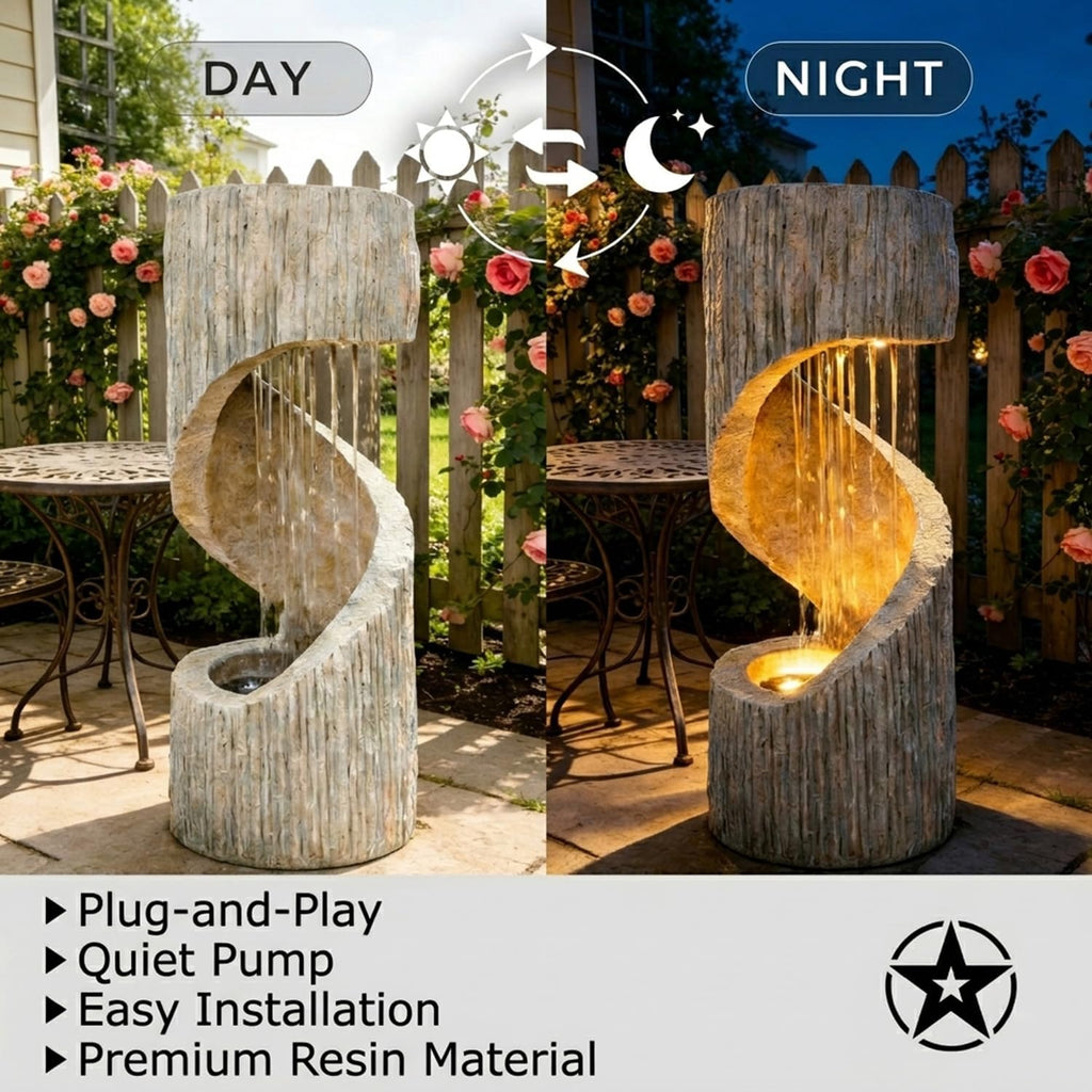 Outdoor Decorative Garden Fountain with LED Lights,39.4-inch High-Rotation Fountain Water Feature