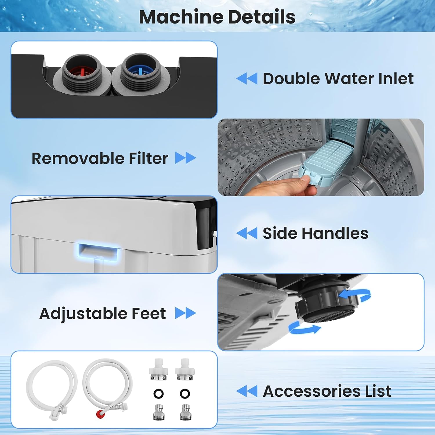 Nictemaw 20 lbs Portable Washer, 2.8 Cu.ft Fully Automatic Washing Machine with Dual Hot/Cold Inlets, 4 Wash Programs, 4 Water Levels & Drain Pump, Compact Laundry Washer for Apartment, RV, Dorm