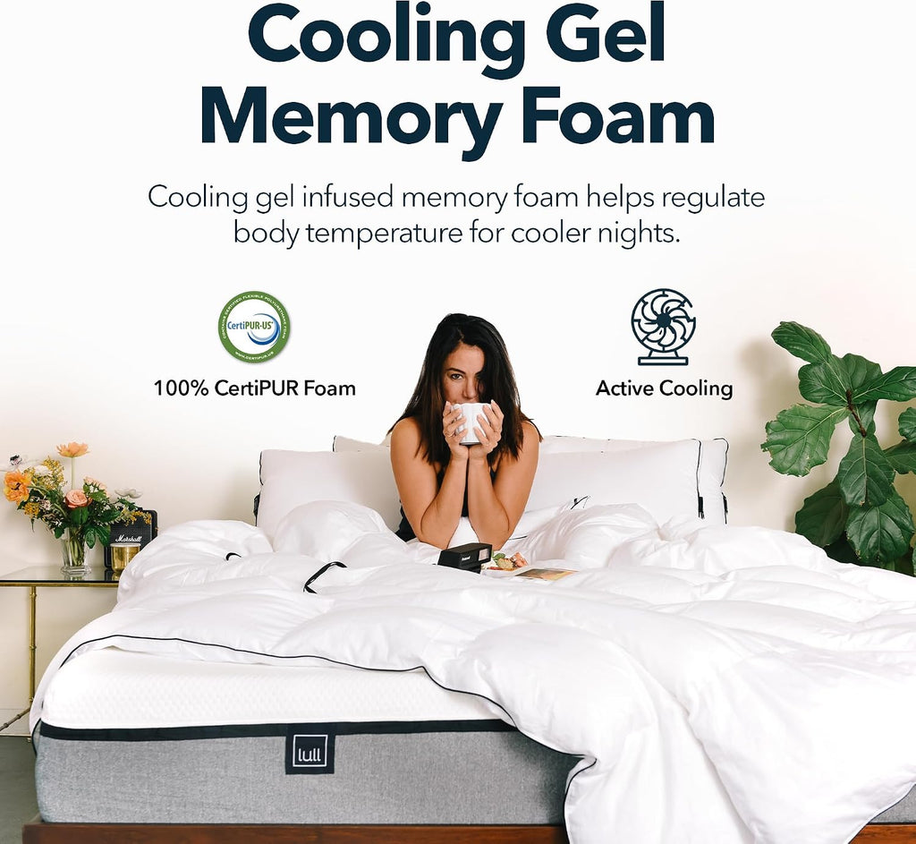 Lull 5 Layer Memory Foam Mattress in a Box with Individually Wrapped Springs 365 Night Trial, White-Grey, Twin XL, 10'' Original