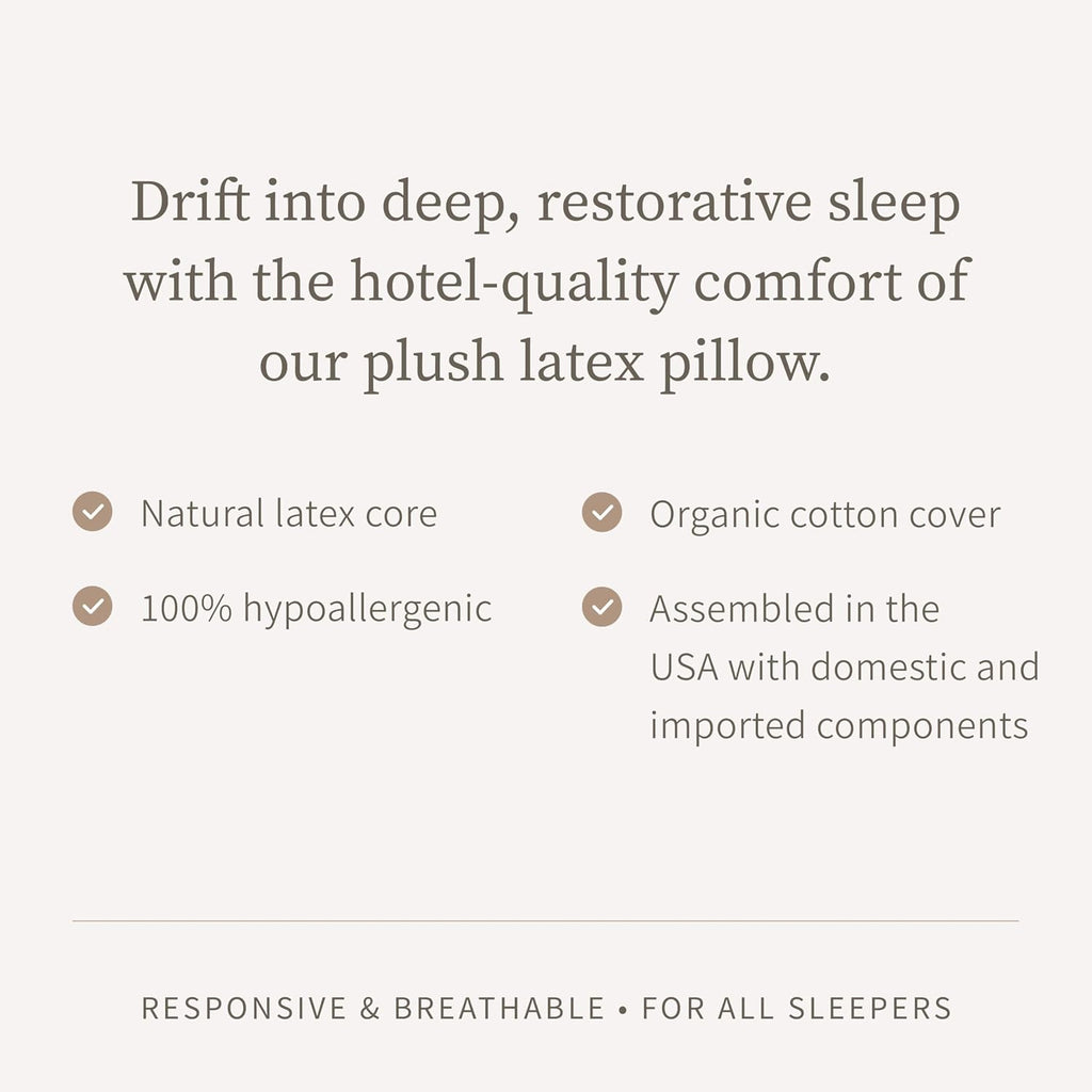 Saatva Latex Pillow - Standard Loft (4' - 5') - Hypoallergenic Pillow with Shredded Latex Core - Breathable - Machine Washable Organic Cotton Cover - Queen (28'x18') 1 Pack