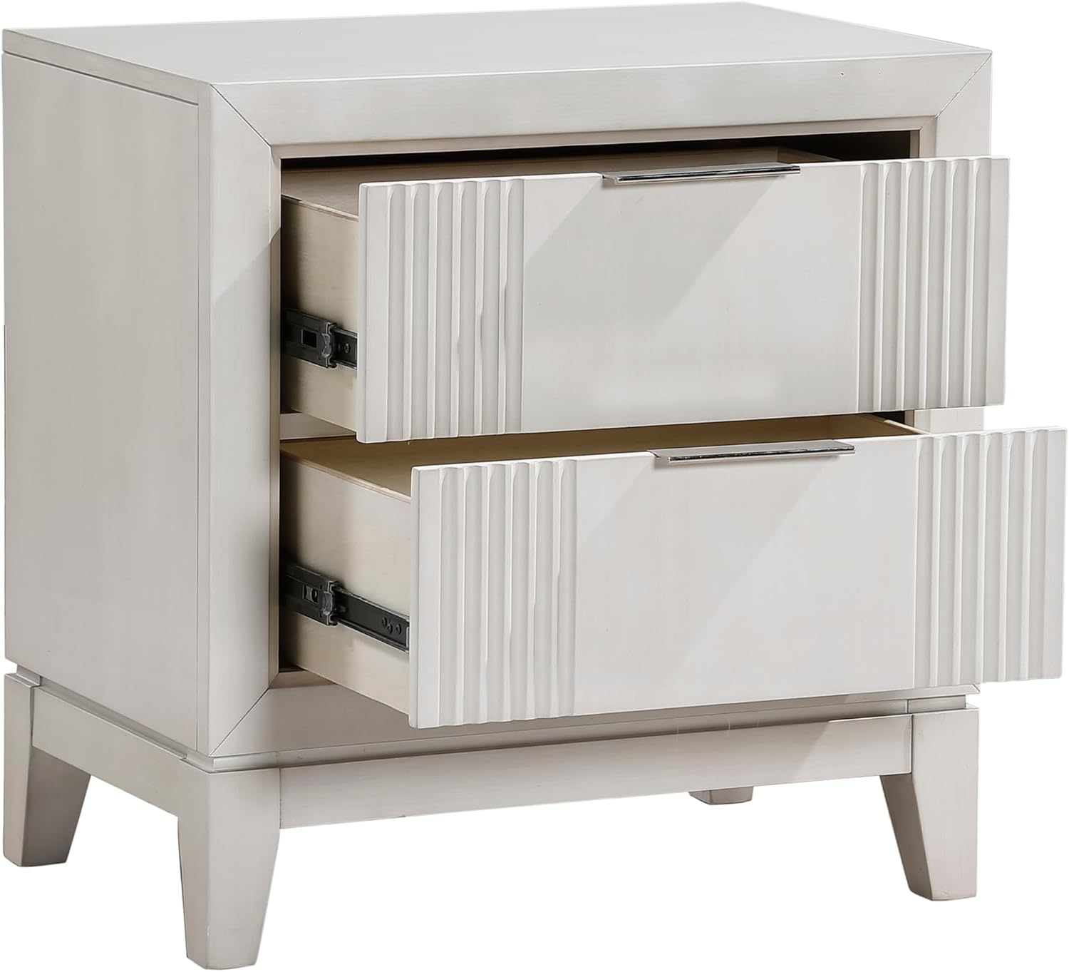 Modern Antique White Finish Bedroom Set 5 Piece California King Size Bed with LED Light Wooden Furniture