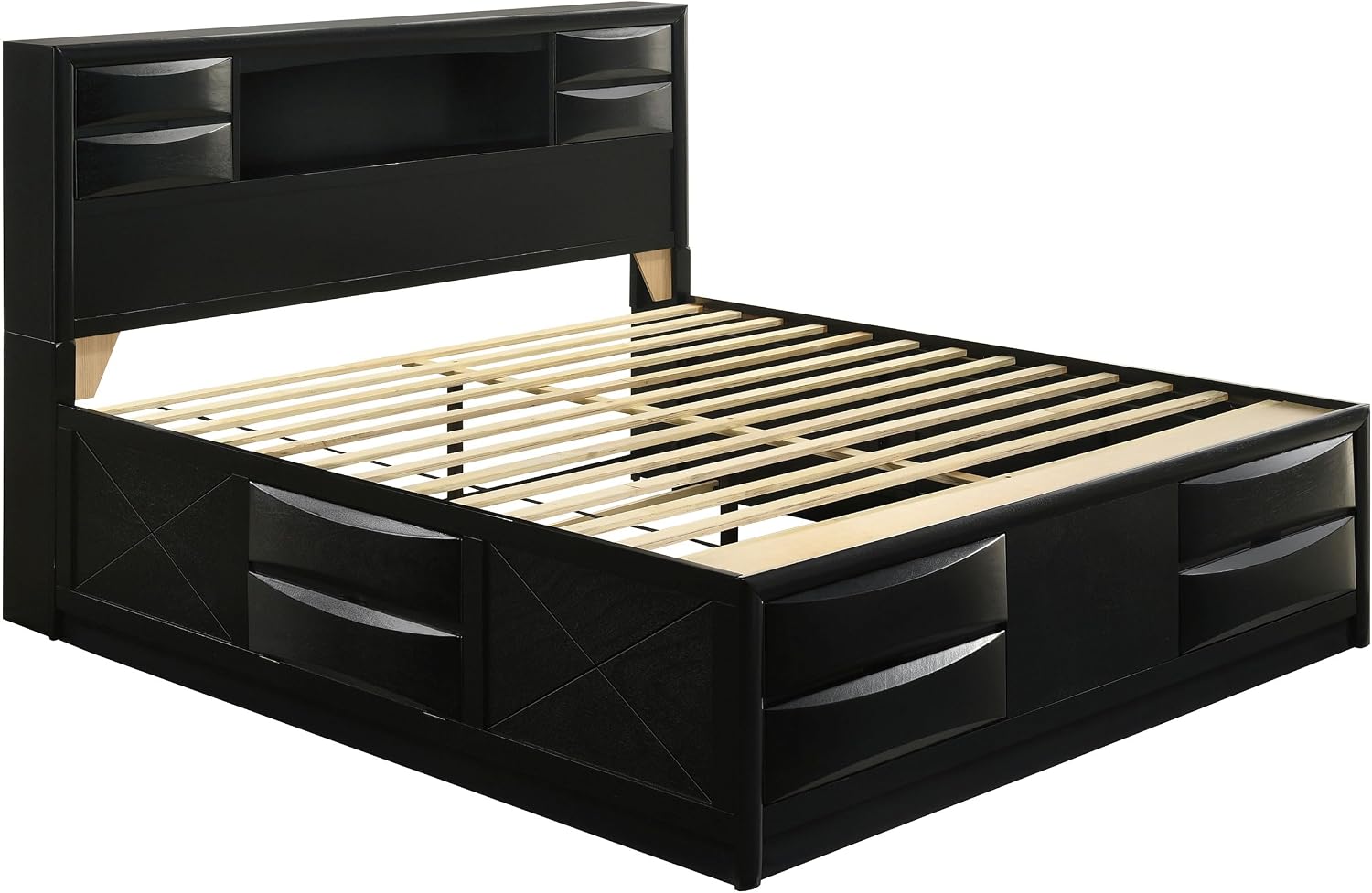 Coaster Home Furnishings Briana Transitional 4-Piece Bedroom Set Eastern King Size Storage Bookcase Bed Frame 56-inch Headboard Black 202701KE-S4