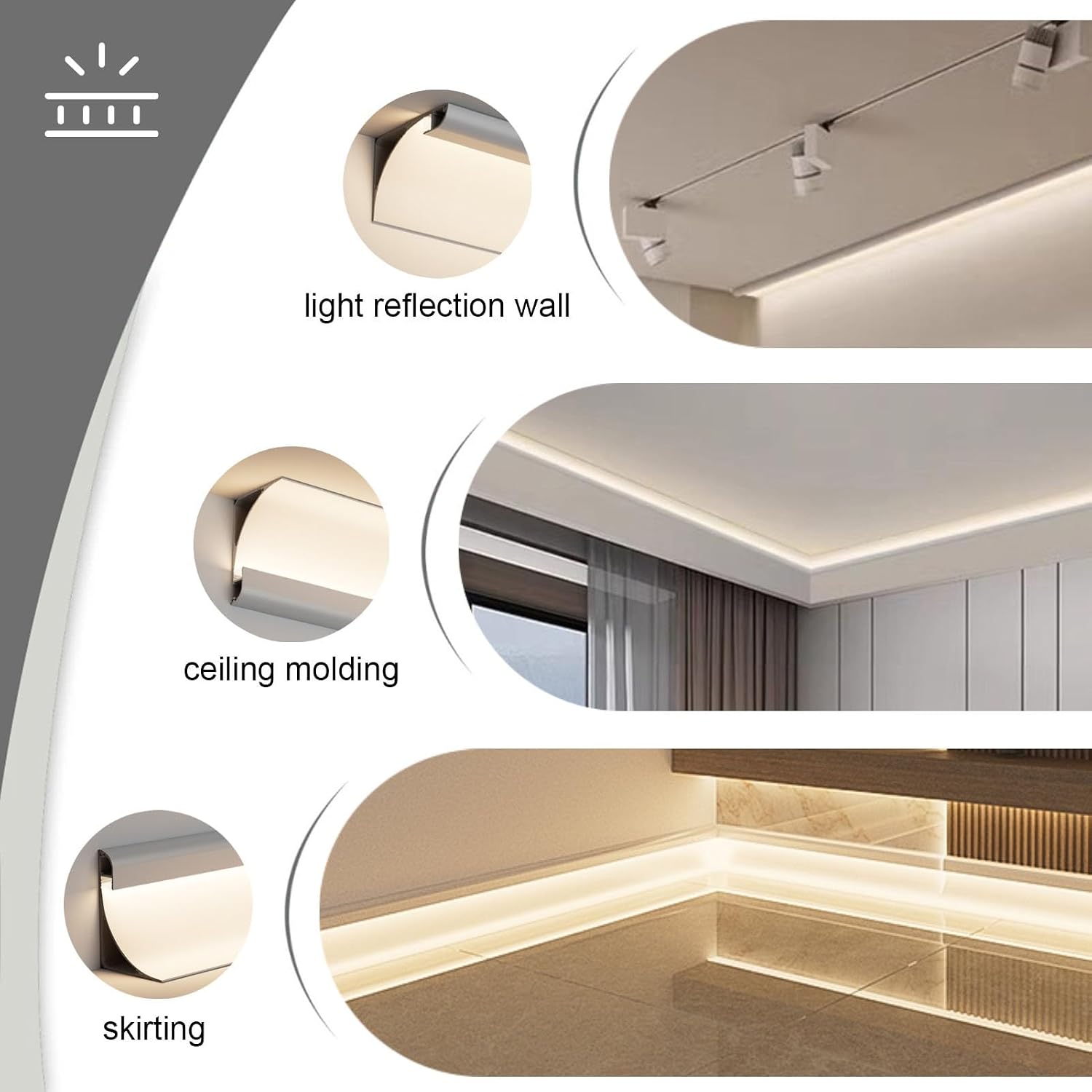 LED Strip Light Channel, Aluminum Suspended Ceiling Trim with Corner Molding for Home Decor - 10m/32.8ft White Ceiling/Floor/Wall Accent Lighting